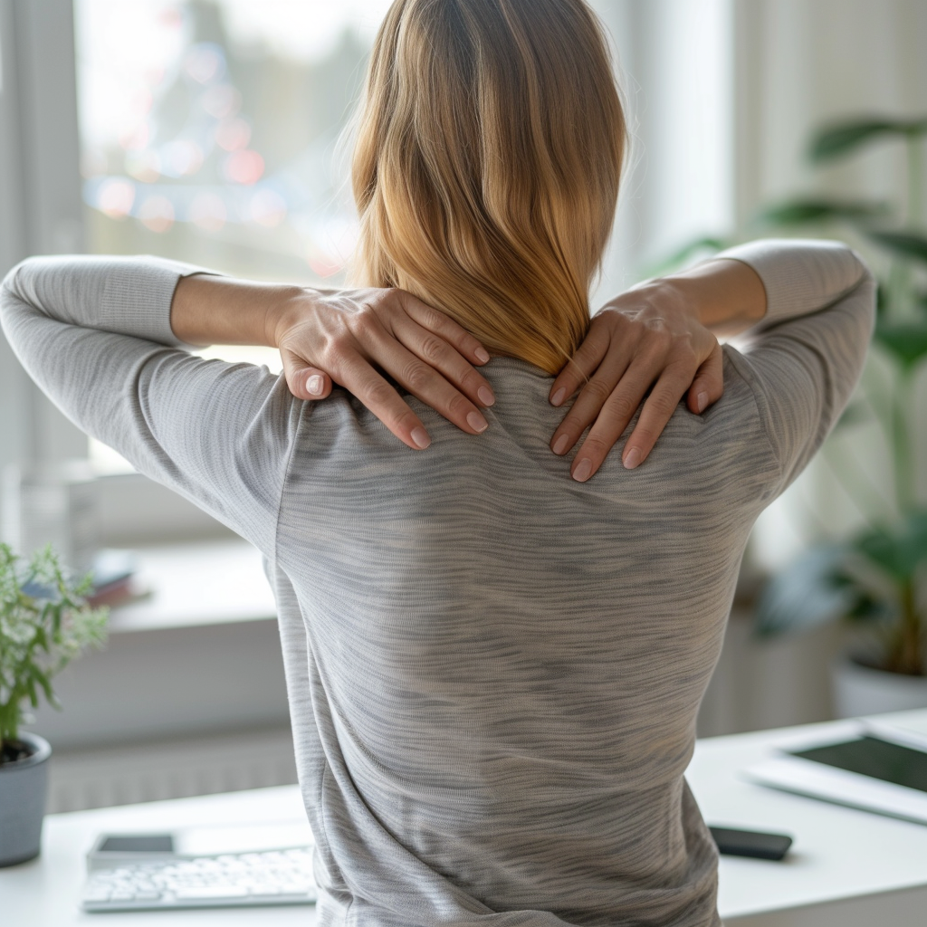 Woman with back pain in an office